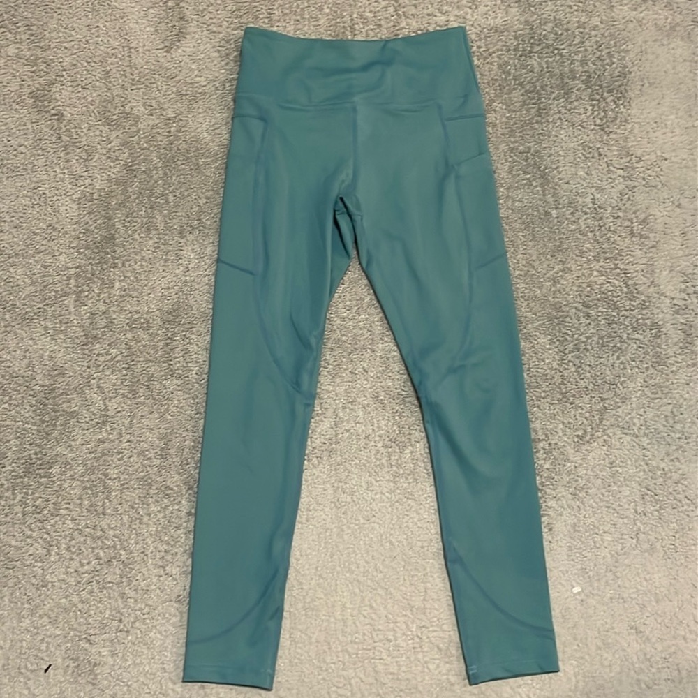 EC ZYIA Active Cropped Teal Leggings with Side Pockets - Size 4